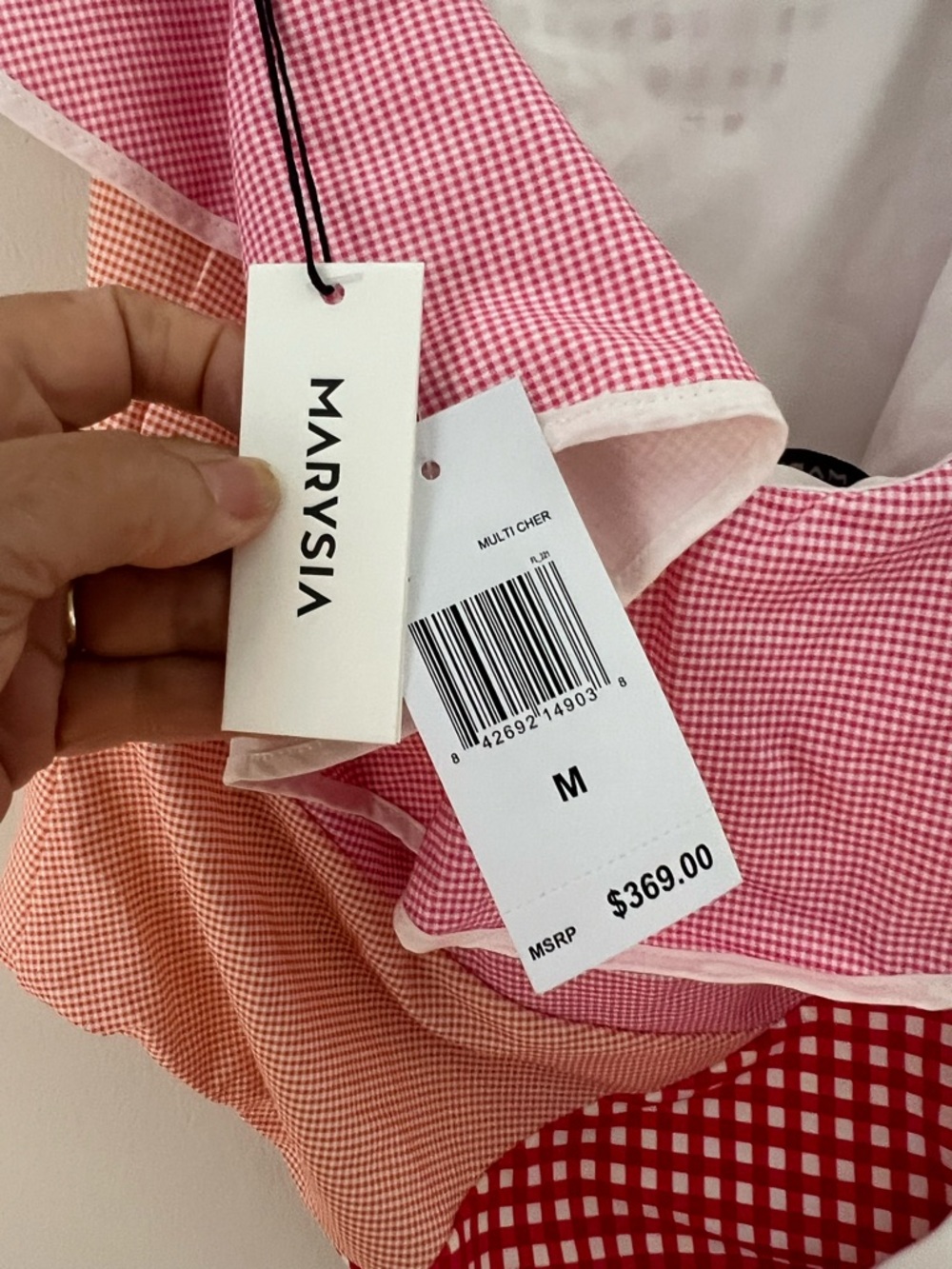 Marysia Swim Pink & White Gingham Ruffle Bandeau One-Piece - Picture 11 of 12